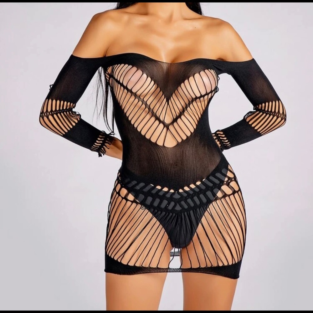 Fishnet cut-out Bardot dress